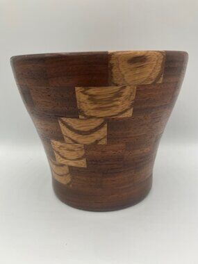 Wooden Bowl / Vase Handcrafted Slant Style Design of Segmented Wood 5.5"Hx6.5"D